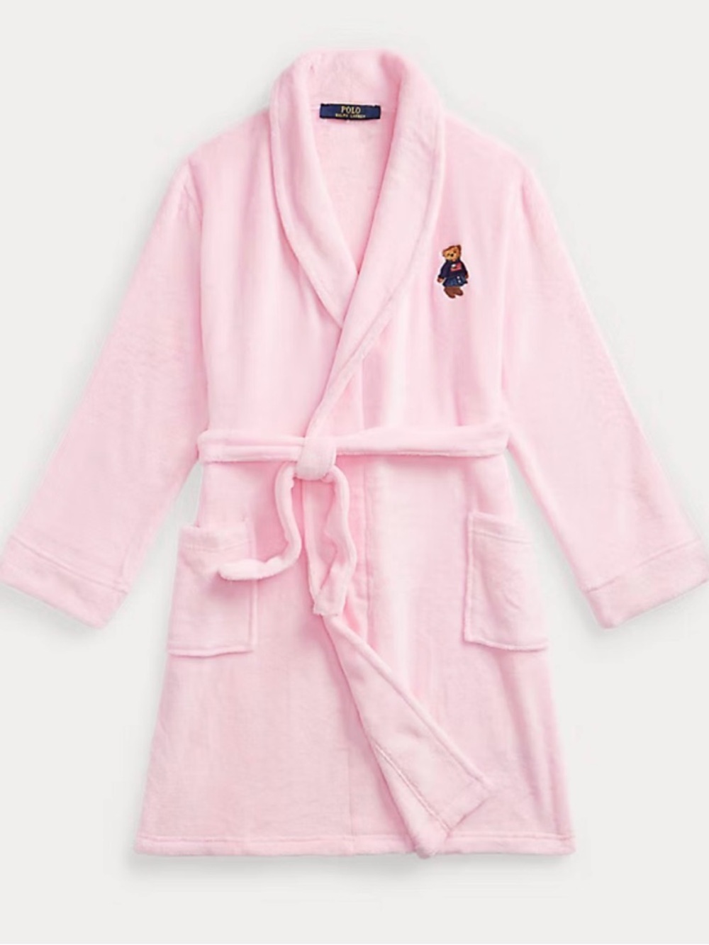 NWT Polo Ralph Lauren Pink Polo Bear Plush Fleece Robe Girls L Fits Women XS/S